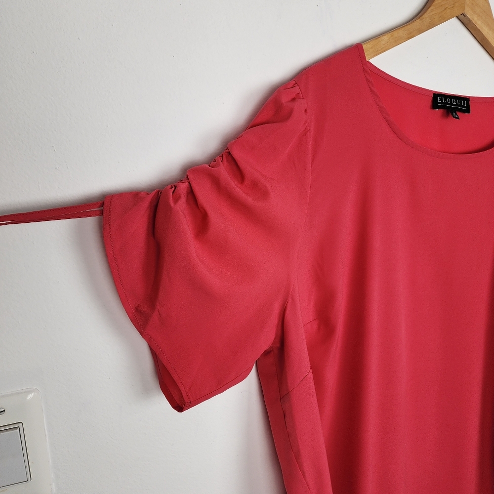 Eloquii Pink Ruched Sleeve Top Blouse Popover Size 22 - Picture 13 of 14